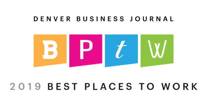 A colorful squares with white text.