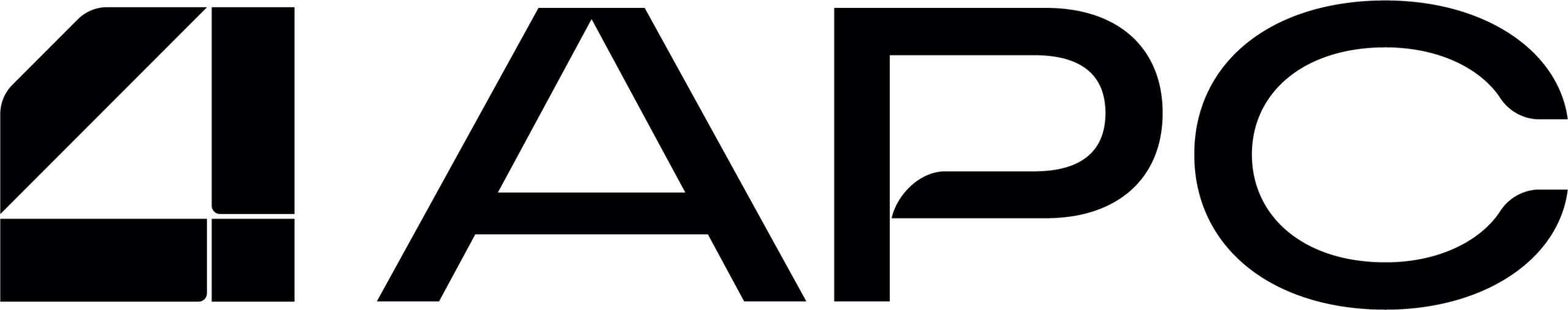 Black and white logo displaying the letters APC in a bold, modern font. The A is preceded by a geometric design made of four shapes forming an abstract symbol.