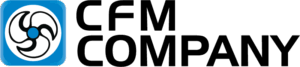 CFM Company logo with a blue square containing a black and white fan icon on the left, and the words CFM COMPANY in bold, black, uppercase letters to the right.