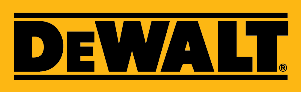 DeWalt logo with bold black uppercase letters on a yellow background, outlined by a black rectangular border.