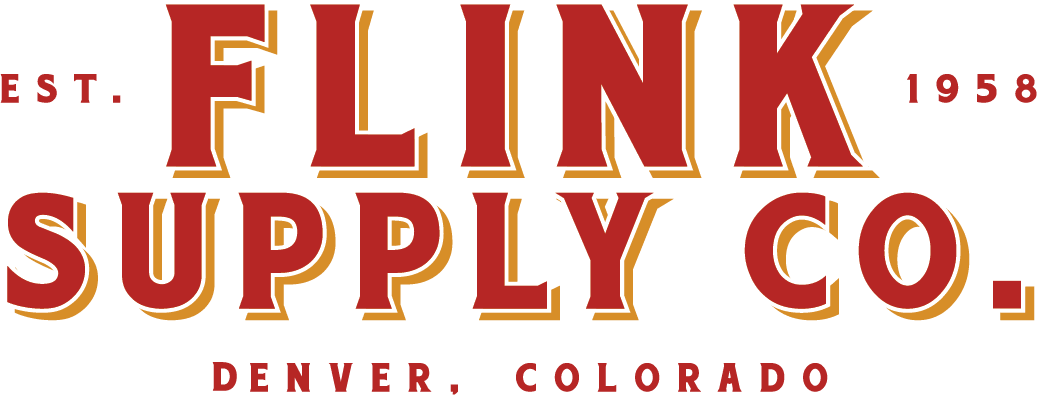 Logo for Flink Supply Co. in bold red and gold letters. Text includes EST. 1958 above, and DENVER, COLORADO below.