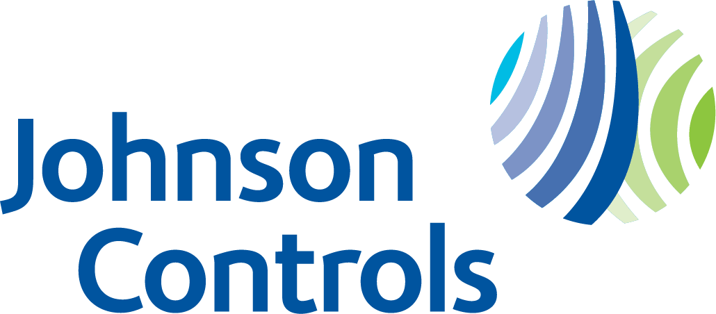 The Johnson Controls logo with blue text reading Johnson Controls next to a stylized globe made of curved blue, green, and light blue lines.