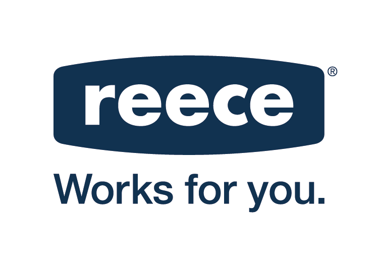 The image shows a logo with the word reece in lowercase white letters inside a dark blue rounded rectangle. Below it, the phrase Works for you. appears in dark blue text on a white background.