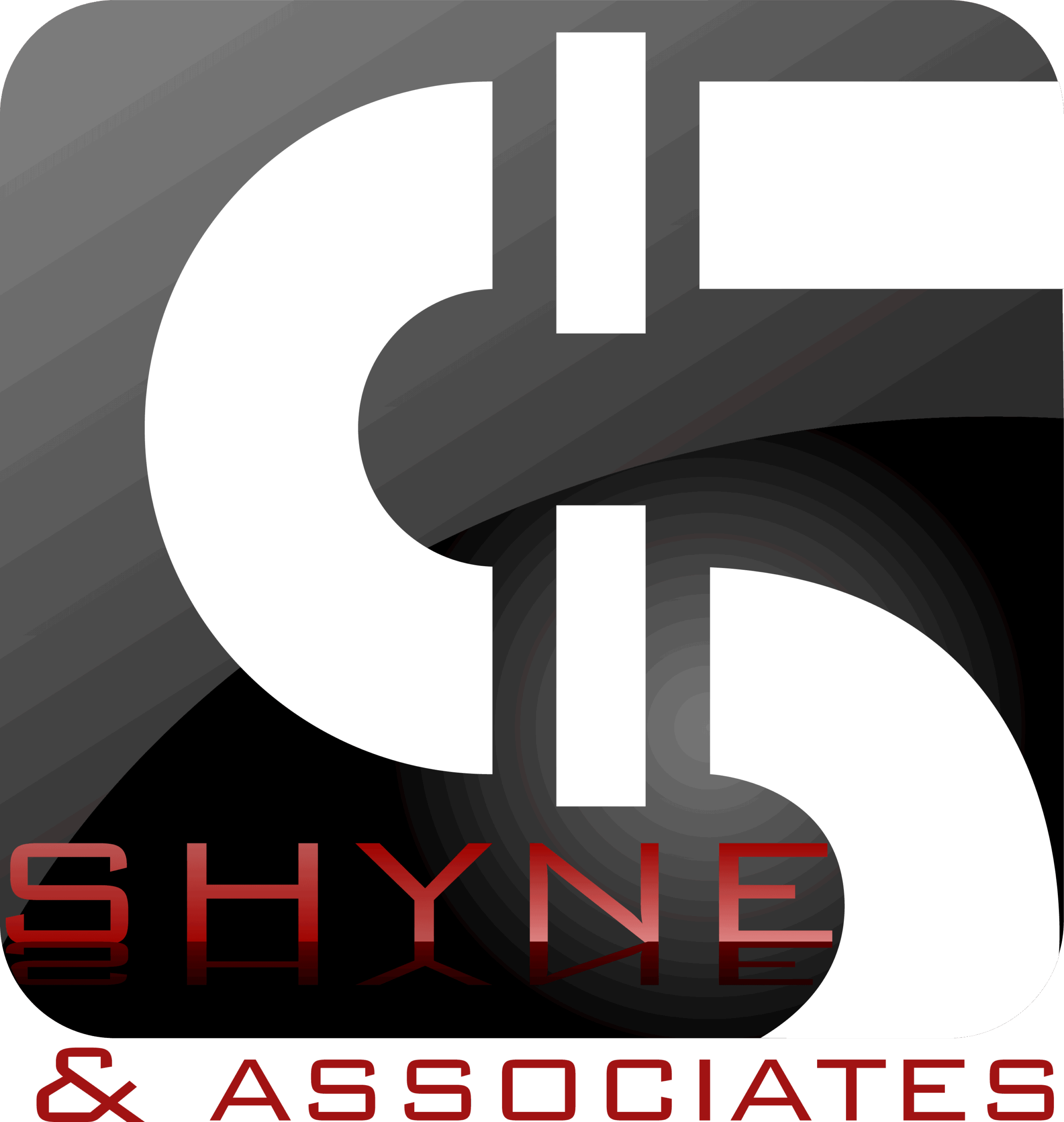 A logo with stylized white letters S and A on a dark, gradient background. Below, “SHYNE” appears in red, uppercase text, followed by & ASSOCIATES in red at the bottom.