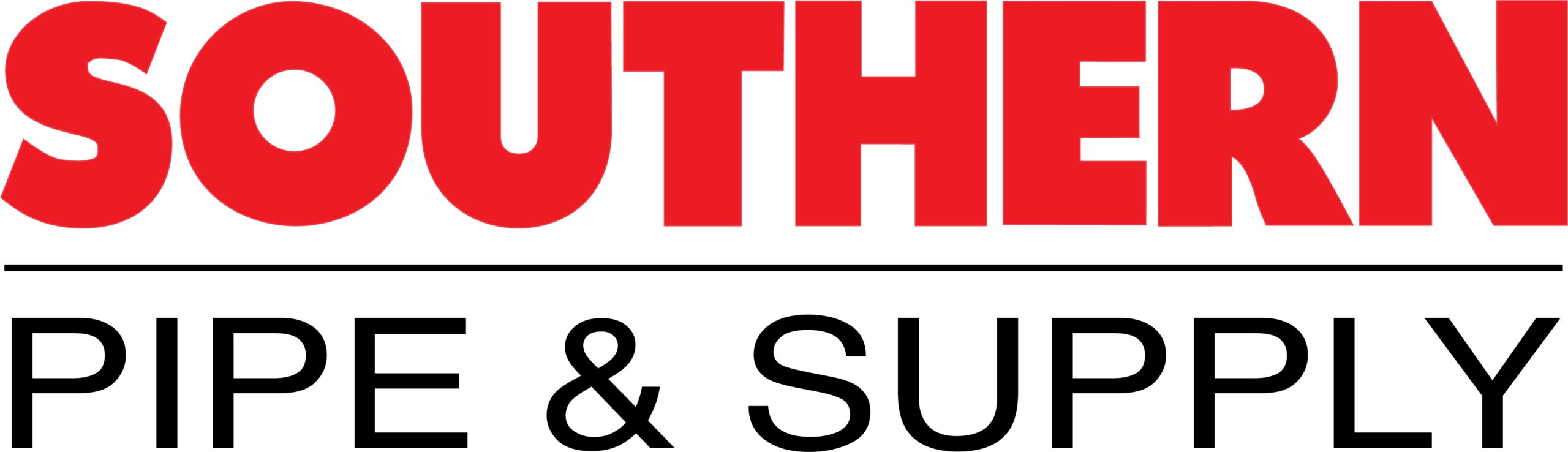 The image displays the logo for Southern Pipe & Supply. SOUTHERN is written in large red capital letters above a black horizontal line, with PIPE & SUPPLY in smaller black capital letters below the line.