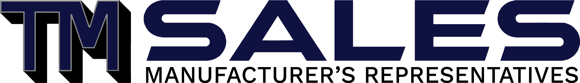 Logo with large, bold letters TM SALES in dark blue and black, with smaller text below that reads MANUFACTURERS REPRESENTATIVES in black capital letters. White background.