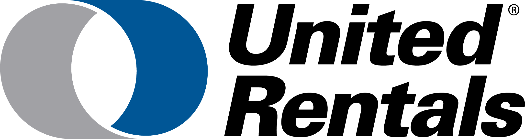 United Rentals logo featuring a blue and gray circular icon on the left, followed by the words United Rentals in bold black text on a white background.