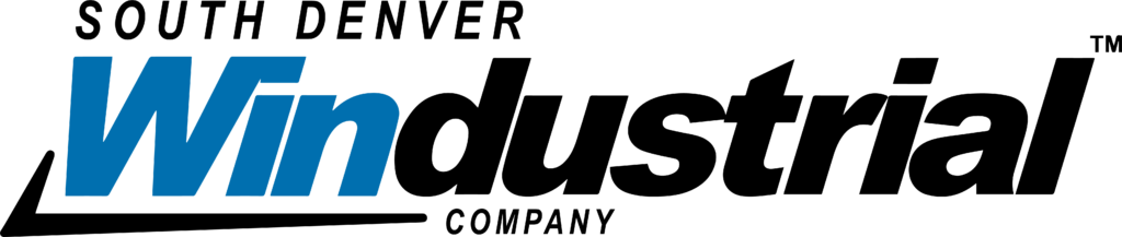 Logo for South Denver Windustrial Company with Win in blue and dustrial in black, featuring a black underline and all other text in black on a light background.